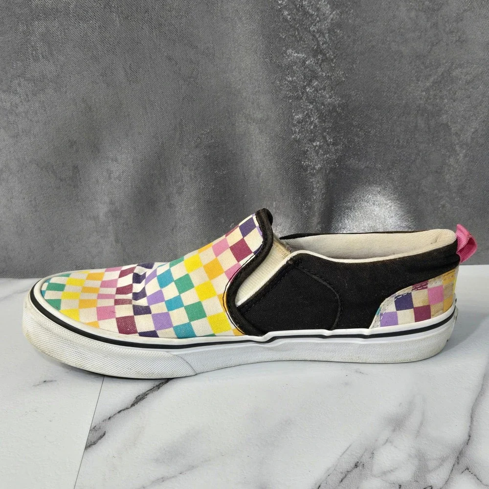 Vans Classic Slip-On Shoes Girls 5 Rainbow Checkerboard Canvas Skate Sneaker